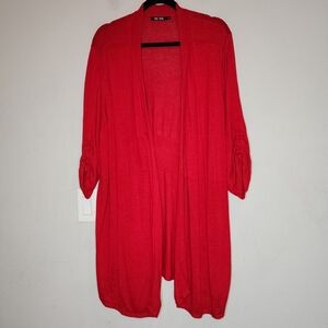NIC+ZOE‎ Linen Red Open Front Cardigan Long Line Women's Size 2X